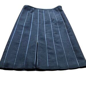 Armani Collezioni Size 8 Black Gray Vintage Wool Leather A-Line Skirt